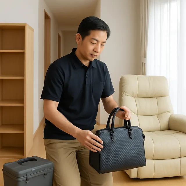 さいたま市南区で本棚・リクライニングチェア・ブランドバッグを確認する出張買取＋不用品回収の事例イメージ