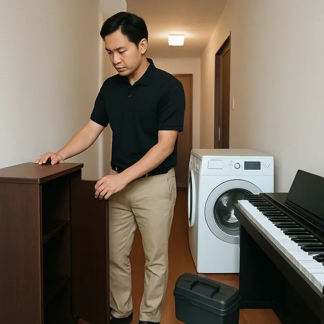 さいたま市見沼区でキャビネット・ドラム式洗濯機・電子ピアノを確認する出張買取＋家片付けの事例イメージ