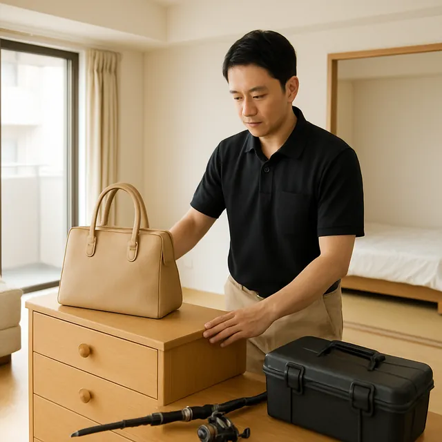 さいたま市見沼区でチェスト・ブランドバッグ・釣具を確認する出張買取＋家片付けの事例イメージ