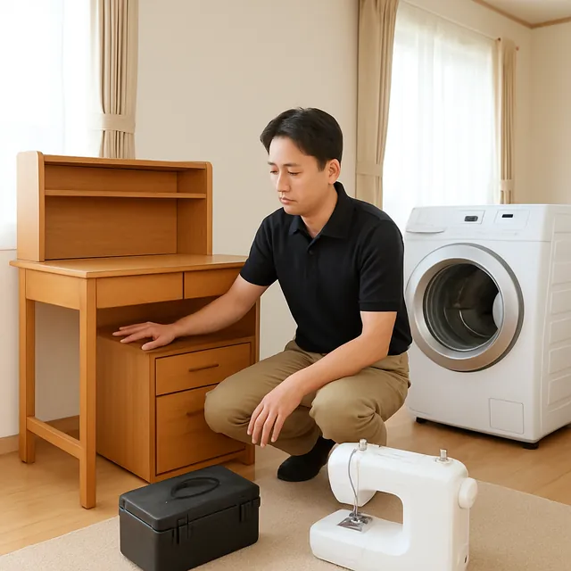 さいたま市見沼区で学習机・ドラム式洗濯機・ミシンを確認する出張買取＋遺品整理の事例イメージ