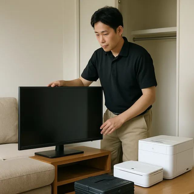 さいたま市見沼区で有機ELテレビ・空気清浄機・プリンターを確認する出張買取＋引越しの事例イメージ
