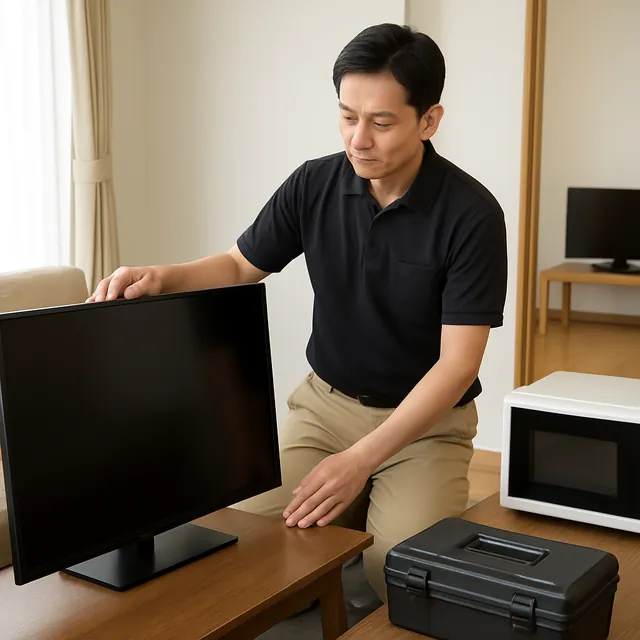 さいたま市見沼区で有機ELテレビ・電子レンジ・モニターを確認する出張買取＋不用品回収の事例イメージ