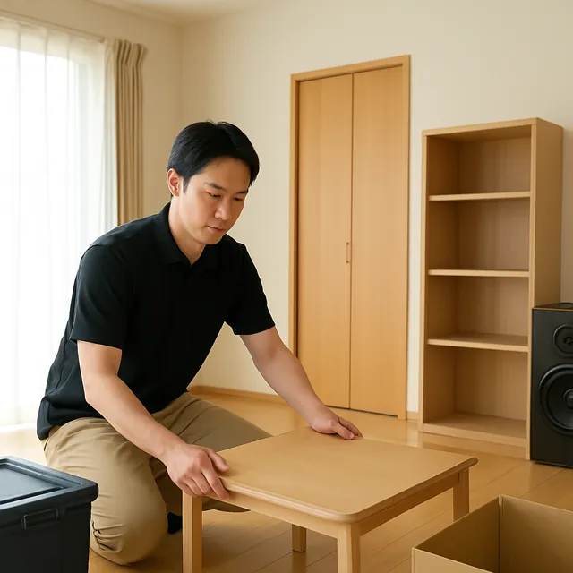 さいたま市見沼区でローテーブル・本棚・スピーカーを確認する出張買取＋不用品回収の事例イメージ