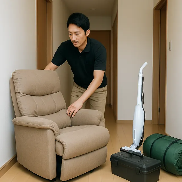さいたま市大宮区でリクライニングチェア・掃除機・アウトドア用品を確認する出張買取＋家片付けの事例イメージ