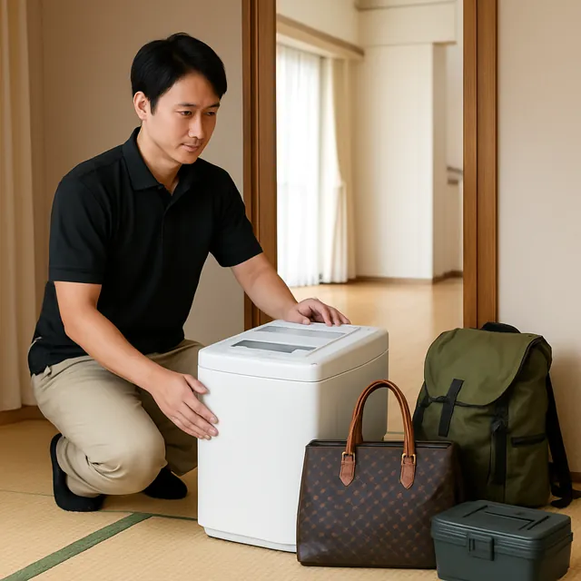 さいたま市大宮区で縦型洗濯機・ブランドバッグ・アウトドア用品を確認する出張買取＋家片付けの事例イメージ