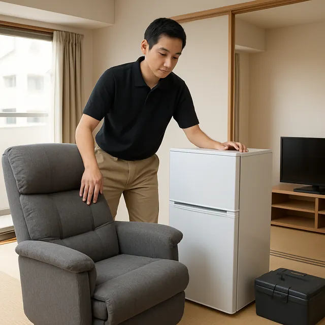 さいたま市大宮区でリクライニングチェア・冷蔵庫・モニターを確認する出張買取＋不用品回収の事例イメージ