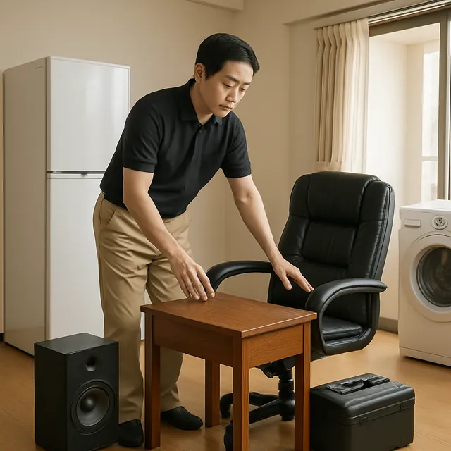 さいたま市桜区でデスク・リクライニングチェア・スピーカーを確認する出張買取＋家片付けの事例イメージ