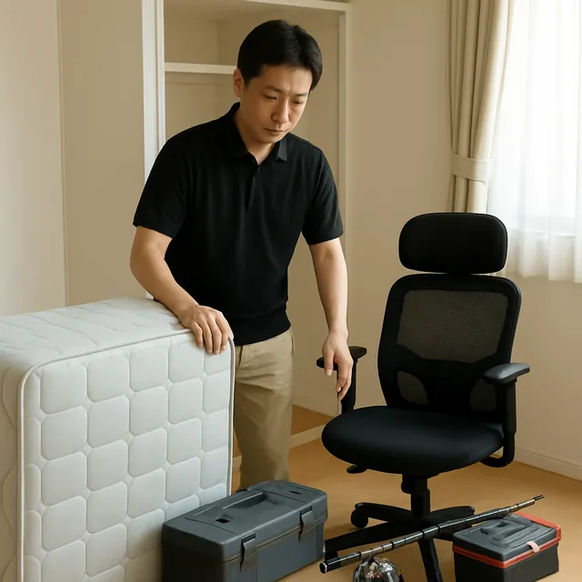 さいたま市桜区でマットレス・オフィスチェア・釣具を確認する出張買取＋家片付けの事例イメージ
