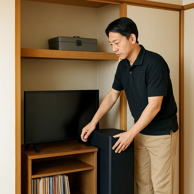 さいたま市桜区でテレビボード・スピーカー・レコードを確認する出張買取＋遺品整理の事例イメージ