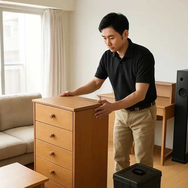 さいたま市桜区でチェスト・学習机・スピーカーを確認する出張買取＋不用品回収の事例イメージ