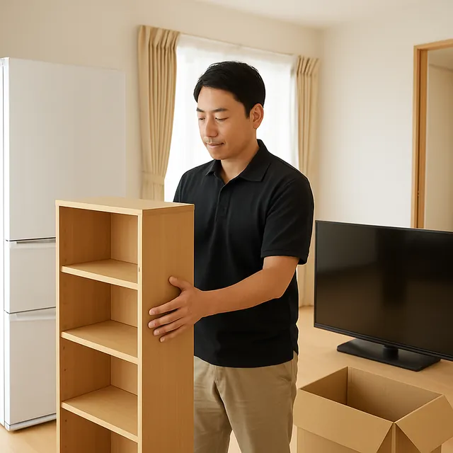 さいたま市桜区で本棚・冷蔵庫・有機ELテレビを確認する出張買取＋不用品回収の事例イメージ