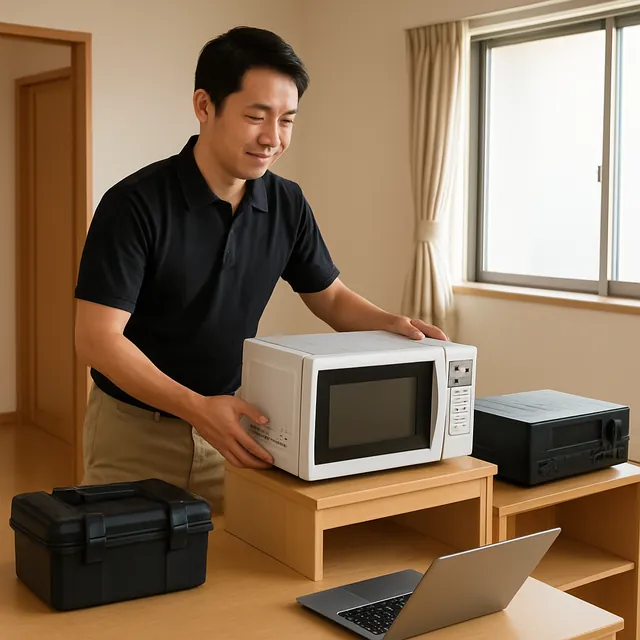 さいたま市浦和区でレンジ台・アンプ・パソコンを確認する出張買取＋家片付けの事例イメージ
