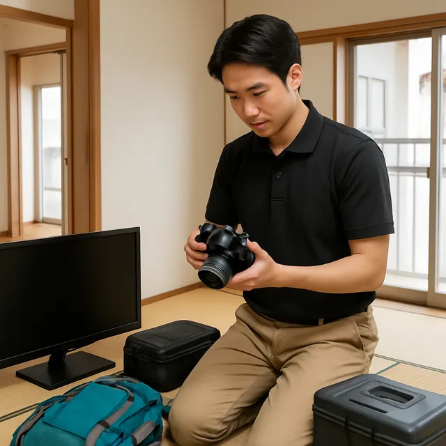 佐倉市でモニター・カメラ・アウトドア用品を確認する出張買取＋家片付けの事例イメージ