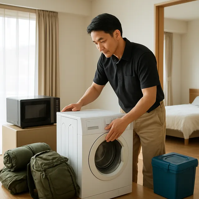 佐倉市でドラム式洗濯機・電子レンジ・アウトドア用品を確認する出張買取＋遺品整理の事例イメージ