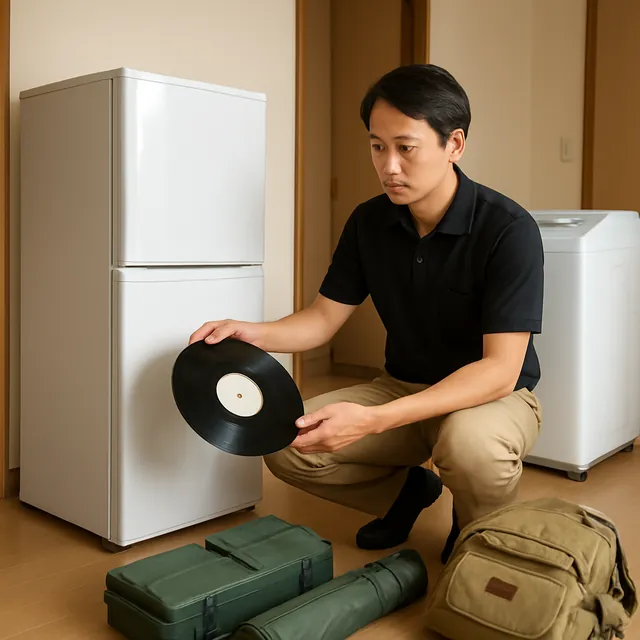 世田谷区で冷蔵庫・アウトドア用品・レコードを確認する出張買取＋家片付けの事例イメージ