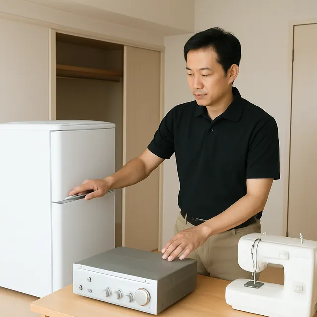 世田谷区で冷蔵庫・アンプ・ミシンを確認する出張買取＋家片付けの事例イメージ