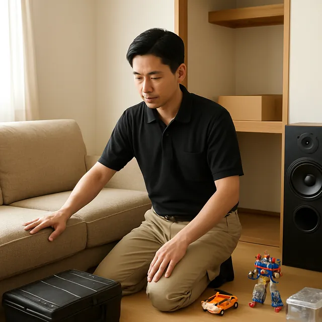 世田谷区で3人掛けソファ・スピーカー・ホビー用品を確認する出張買取＋遺品整理の事例イメージ