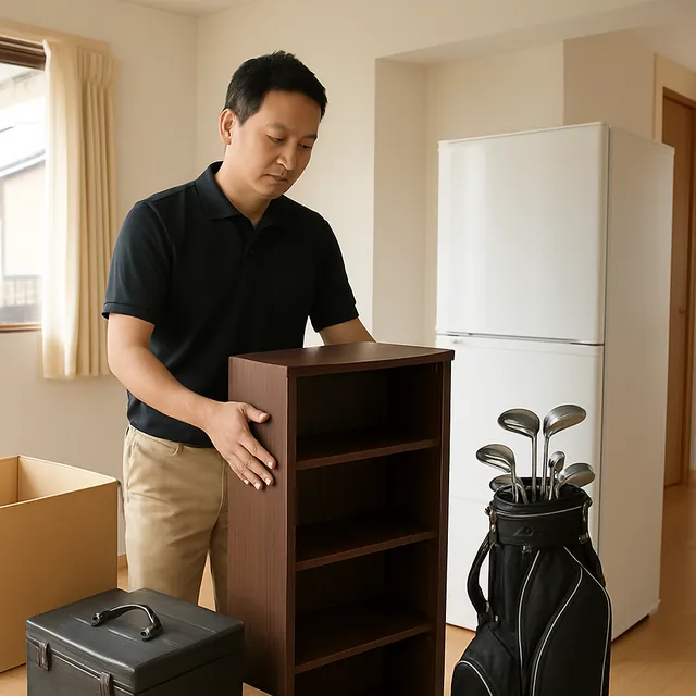 世田谷区で本棚・冷蔵庫・ゴルフ用品を確認する出張買取＋不用品回収の事例イメージ