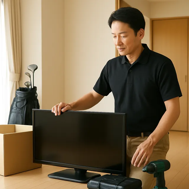 渋谷区で液晶テレビ・電動工具・ゴルフ用品を確認する出張買取＋家片付けの事例イメージ
