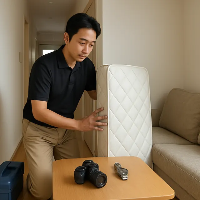 渋谷区でマットレス・腕時計・カメラを確認する出張買取＋家片付けの事例イメージ