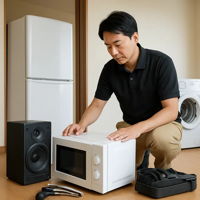 渋谷区で電子レンジ・スピーカー・ゴルフ用品を確認する出張買取＋遺品整理の事例イメージ