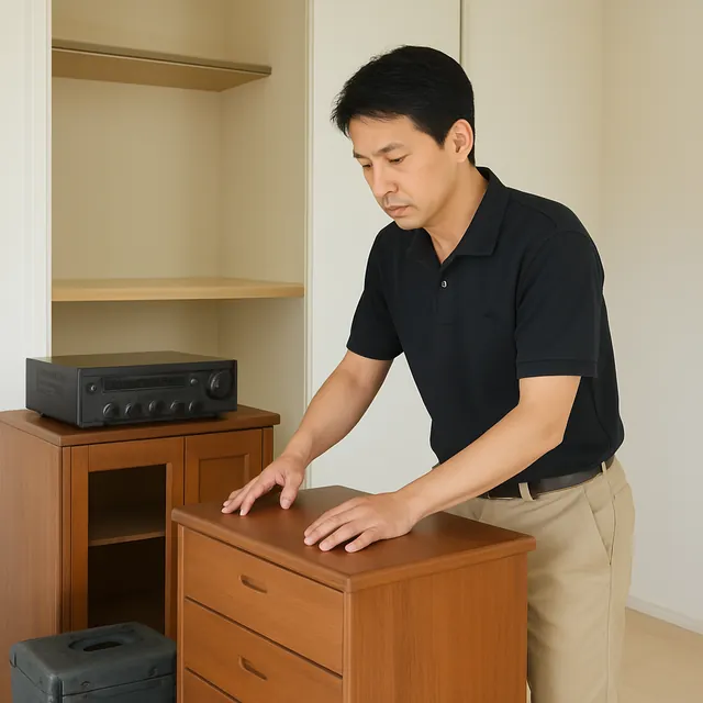 志木市で洋服タンス・キャビネット・アンプを確認する出張買取＋家片付けの事例イメージ