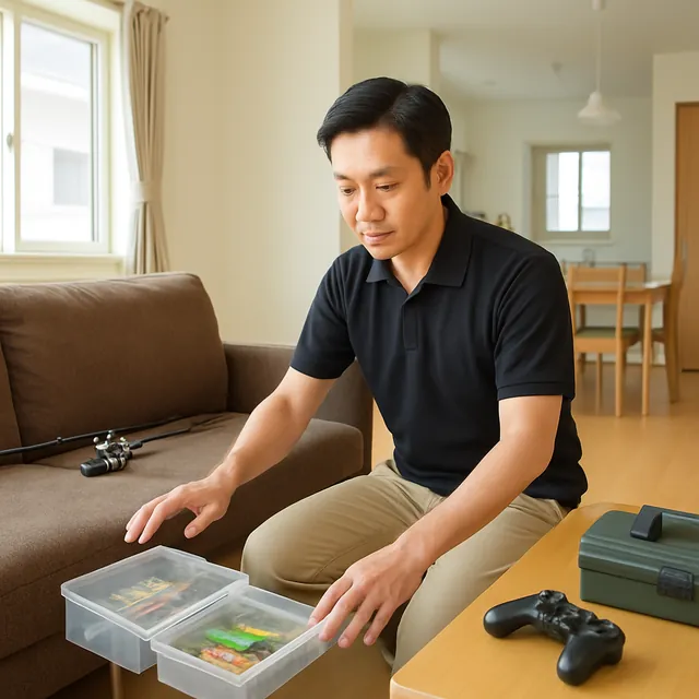 志木市で3人掛けソファ・釣具・ホビー用品を確認する出張買取＋遺品整理の事例イメージ