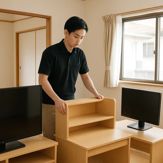 志木市で学習机・有機ELテレビ・モニターを確認する出張買取＋引越しの事例イメージ