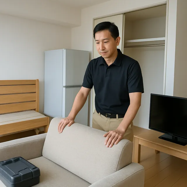 志木市でベッドフレーム・冷蔵庫・モニターを確認する出張買取＋引越しの事例イメージ