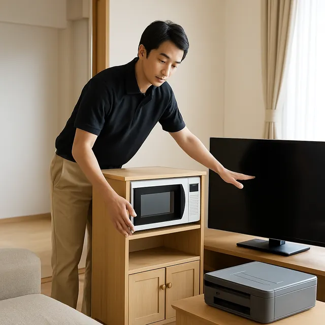 志木市でレンジ台・モニター・プリンターを確認する出張買取＋不用品回収の事例イメージ
