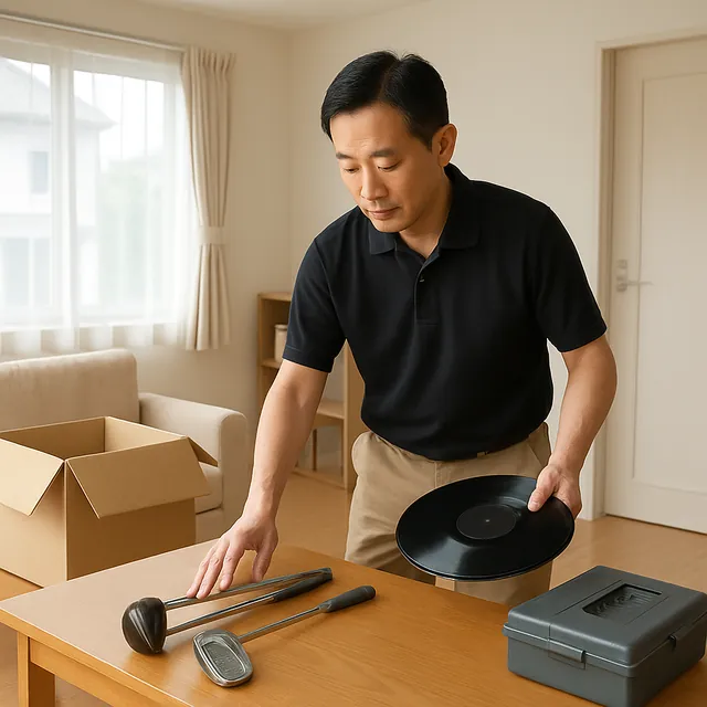 志木市でローテーブル・ゴルフ用品・レコードを確認する出張買取＋不用品回収の事例イメージ