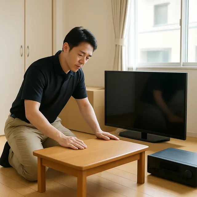 品川区でローテーブル・液晶テレビ・アンプを確認する出張買取＋家片付けの事例イメージ
