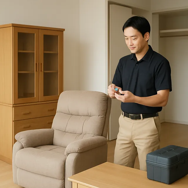 品川区で食器棚・リクライニングチェア・腕時計を確認する出張買取＋遺品整理の事例イメージ