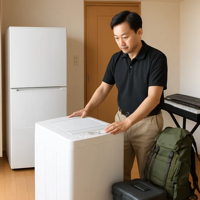 品川区で縦型洗濯機・電子ピアノ・アウトドア用品を確認する出張買取＋遺品整理の事例イメージ