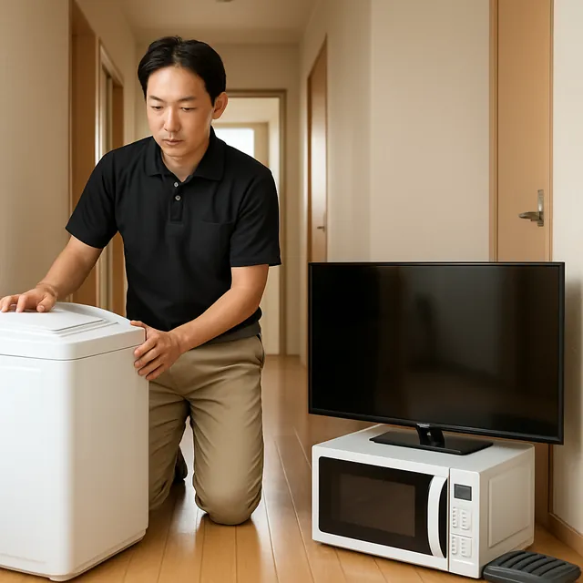 品川区で縦型洗濯機・有機ELテレビ・オーブンレンジを確認する出張買取＋引越しの事例イメージ