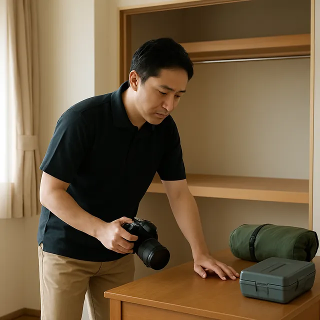 品川区でデスク・カメラ・アウトドア用品を確認する出張買取＋引越しの事例イメージ