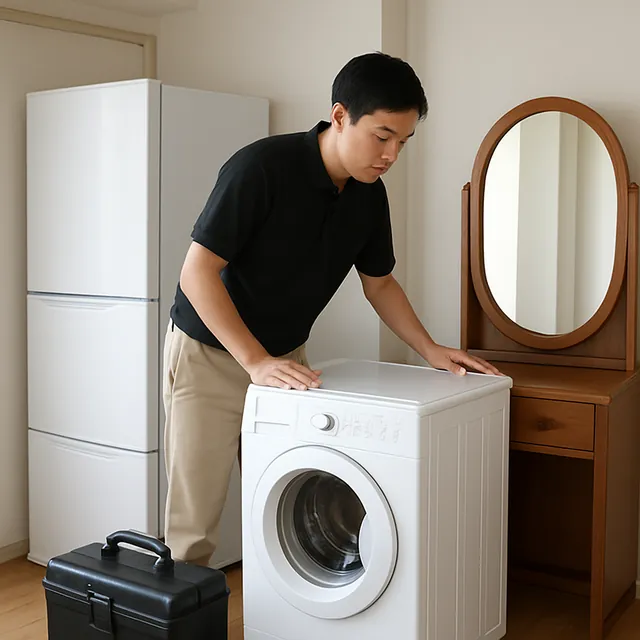 品川区でドレッサー・ドラム式洗濯機・工具箱を確認する出張買取＋不用品回収の事例イメージ
