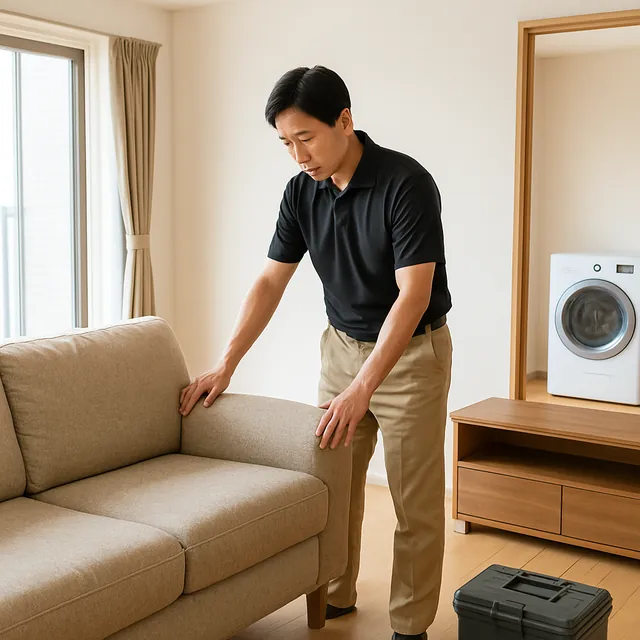 品川区で3人掛けソファ・テレビボード・ドラム式洗濯機を確認する出張買取＋不用品回収の事例イメージ