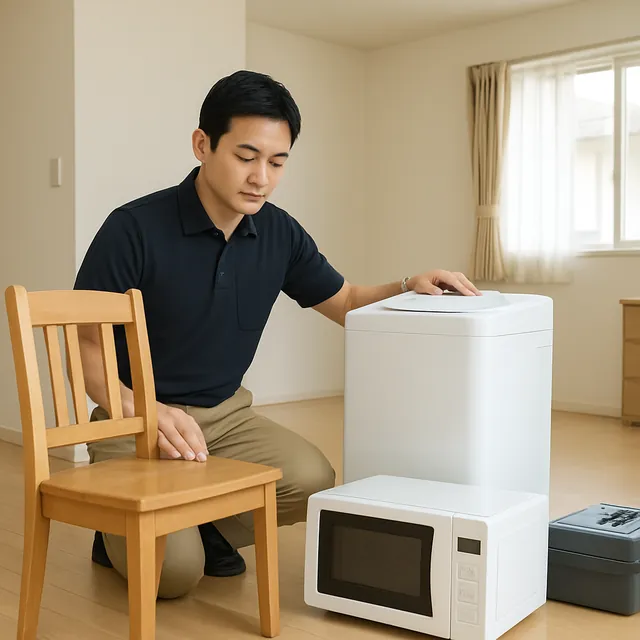 品川区でダイニングチェア・縦型洗濯機・電子レンジを確認する出張買取＋不用品回収の事例イメージ