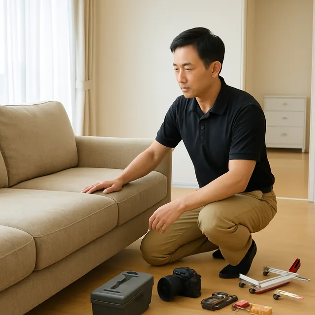 新宿区でカウチソファ・カメラ・ホビー用品を確認する出張買取＋家片付けの事例イメージ