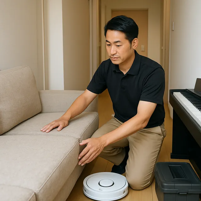 新宿区でカウチソファ・ロボット掃除機・電子ピアノを確認する出張買取＋引越しの事例イメージ