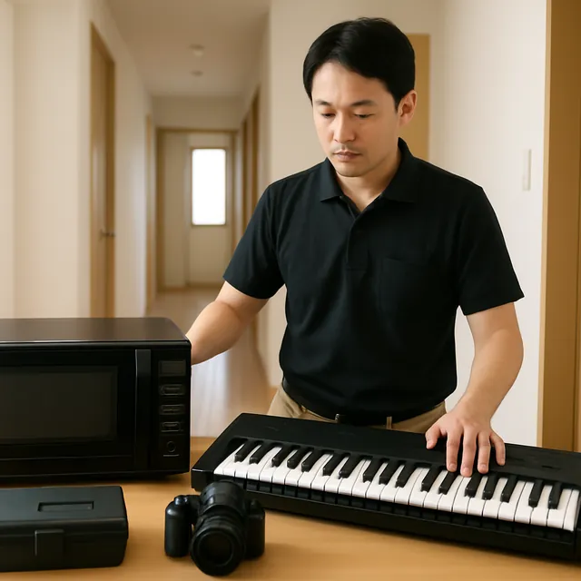草加市で電子レンジ・電子ピアノ・カメラを確認する出張買取の事例イメージ