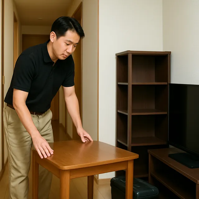 草加市でダイニングテーブル・本棚・有機ELテレビを確認する出張買取＋家片付けの事例イメージ