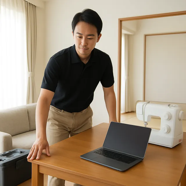 草加市でダイニングテーブル・パソコン・ミシンを確認する出張買取＋家片付けの事例イメージ