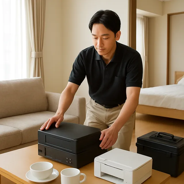 草加市でアンプ・プリンター・食器セットを確認する出張買取＋不用品回収の事例イメージ