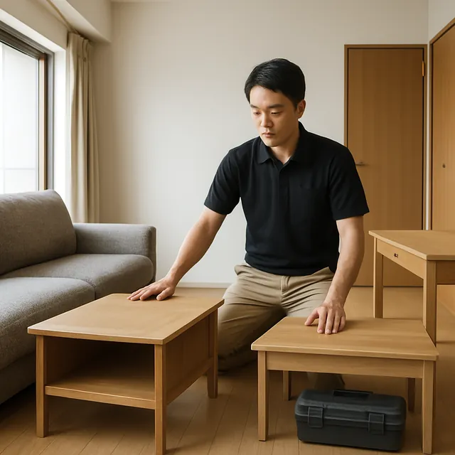 杉並区でローテーブル・テレビボード・学習机を確認する出張買取の事例イメージ