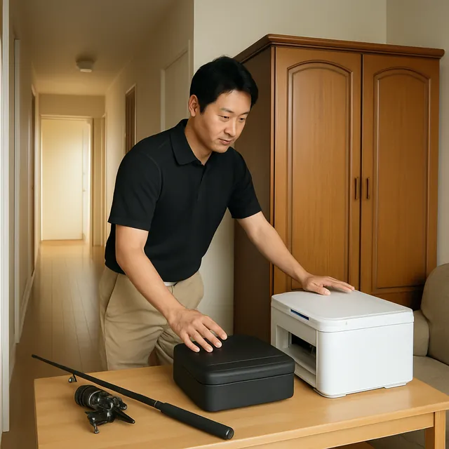 杉並区で洋服タンス・プリンター・釣具を確認する出張買取＋家片付けの事例イメージ