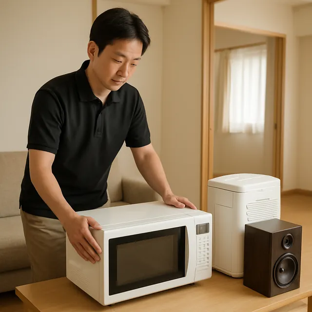 杉並区でオーブンレンジ・除湿機・スピーカーを確認する出張買取＋遺品整理の事例イメージ