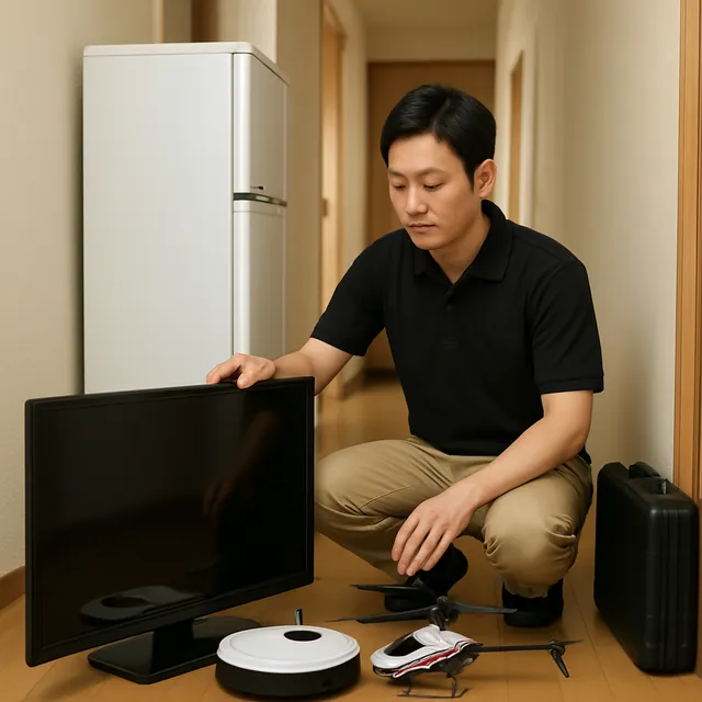 杉並区で液晶テレビ・ロボット掃除機・ホビー用品を確認する出張買取＋引越しの事例イメージ