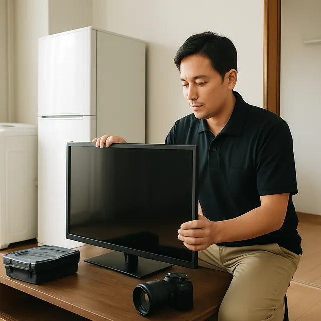 杉並区でテレビボード・有機ELテレビ・カメラを確認する出張買取＋不用品回収の事例イメージ